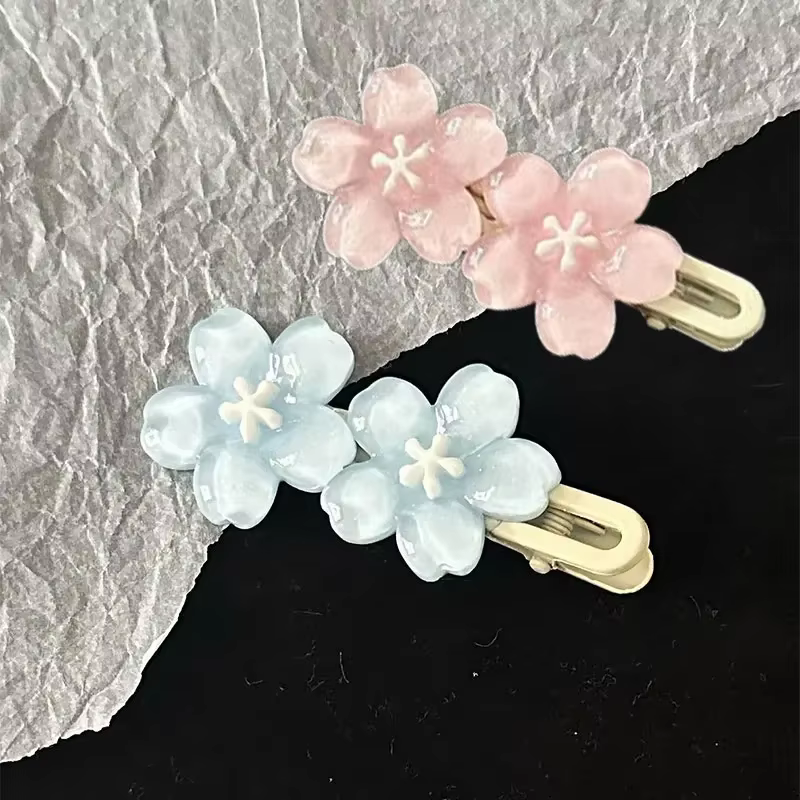 Pinces à cheveux en gelée de fleurs de cerisier, épingles à cheveux à fleurs roses et bleues pour fi