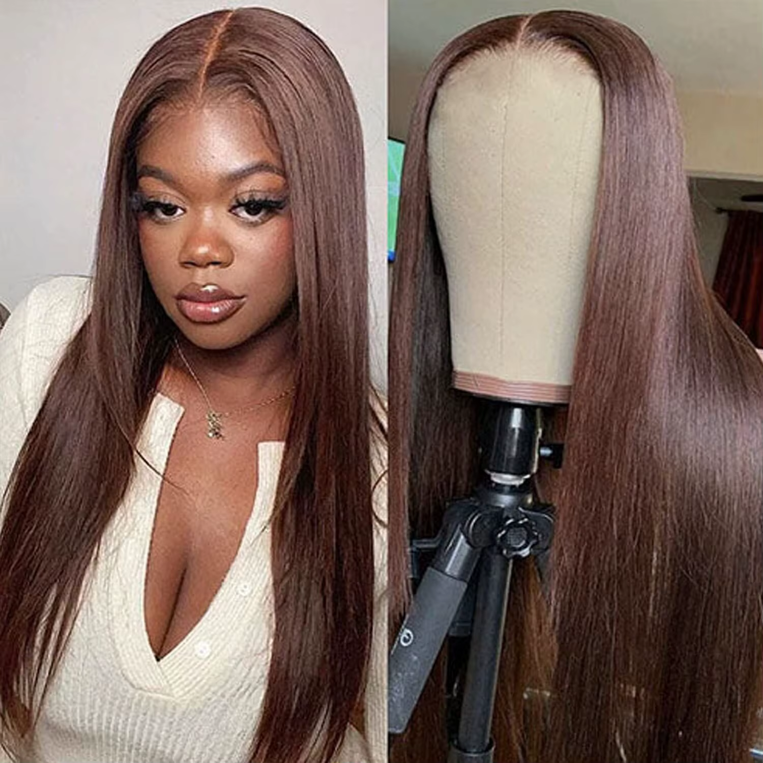 ISEE Hair # Perruque droite marron chocolat 4 Wear And Go, 7x5, en dentelle transparente, sans colle