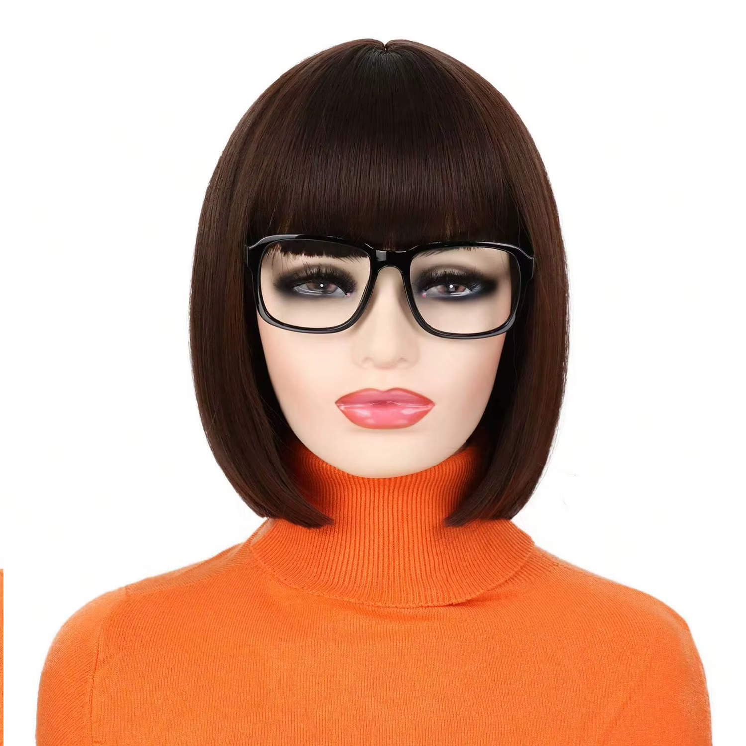 Perruque Bob Synthétique Courte avec Frange pour Femme, Cheveux Lisses, Marron, Degré de Chaleur, Co