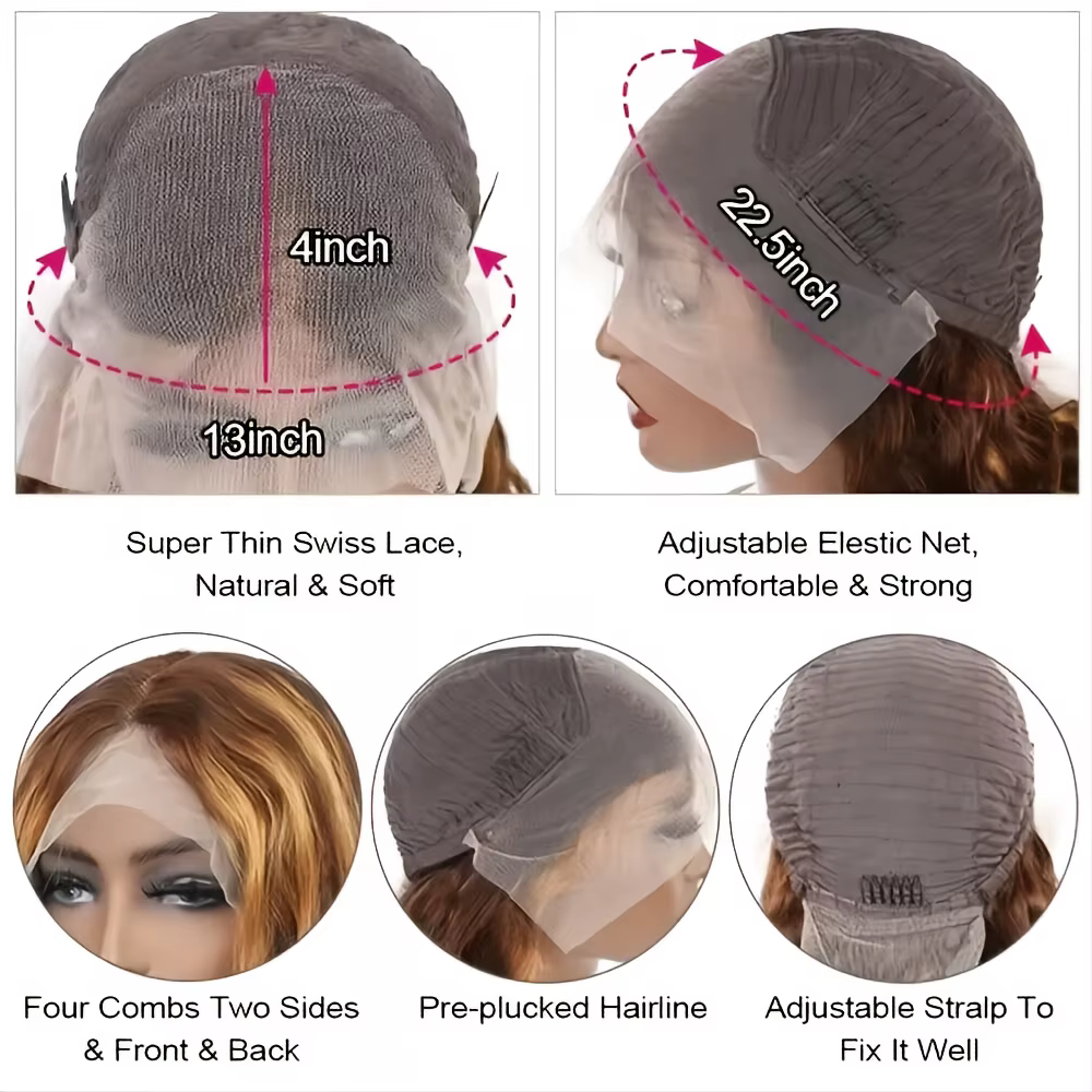 Perruques Lace Front en Cheveux Humains 30-40 Pouces 13x4/13x6 HD P4/27 Blond Miel Ombré Deep Wave P