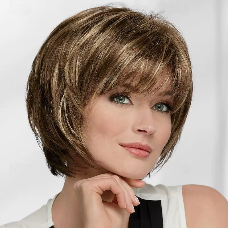 HAIRJOY – perruque synthétique brune courte et lisse pour femmes, perruque pour usage quotidien en f