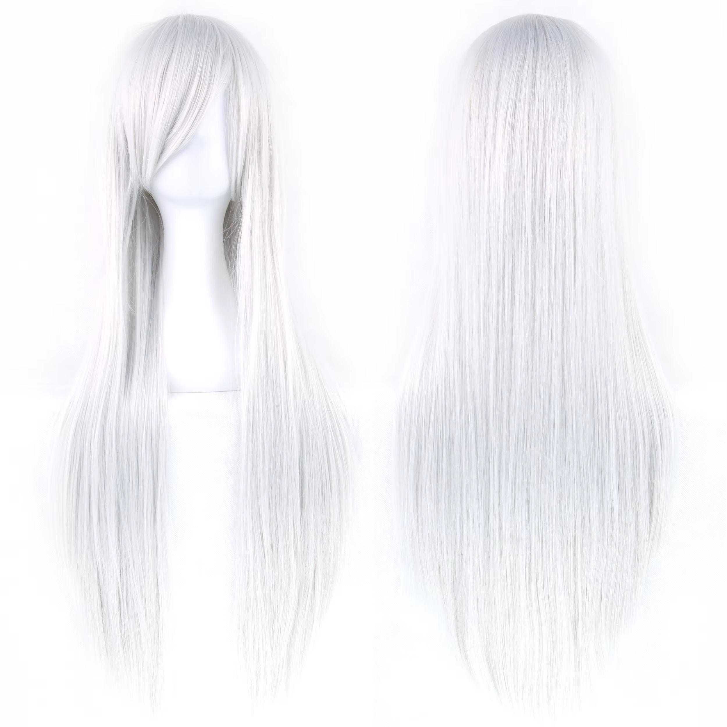 Perruque synthétique longue blanche argentée pour Anime Cosplay Halloween Costume fête perruque blan