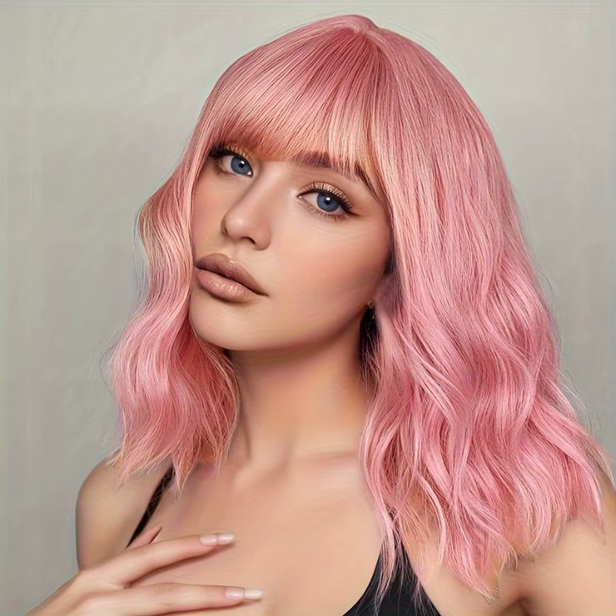 Perruques synthétiques courtes au cuir chevelu humide et ondulé, rose, 12 pouces, densité 180% (12 p