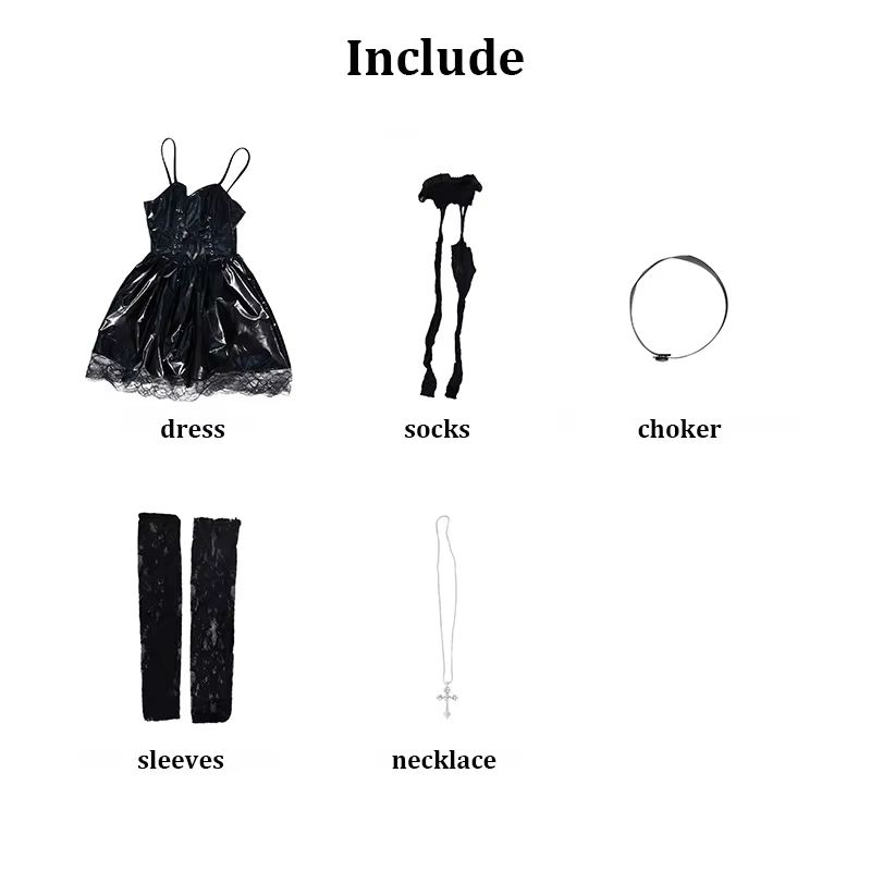 Costume de cosplay Death Note, perruque Misa Amane, robe en cuir pour femme, manches en dentelle, ch