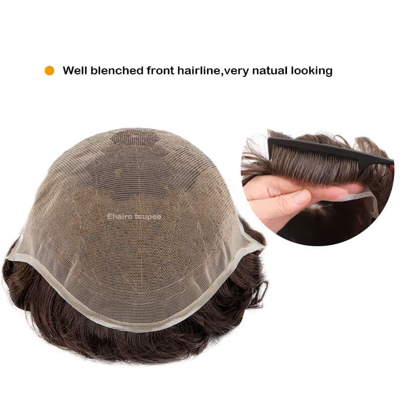 Q6 hommes perruque humaine mâle cheveux prothèse dentelle et noué PU perruques pour hommes, perruque