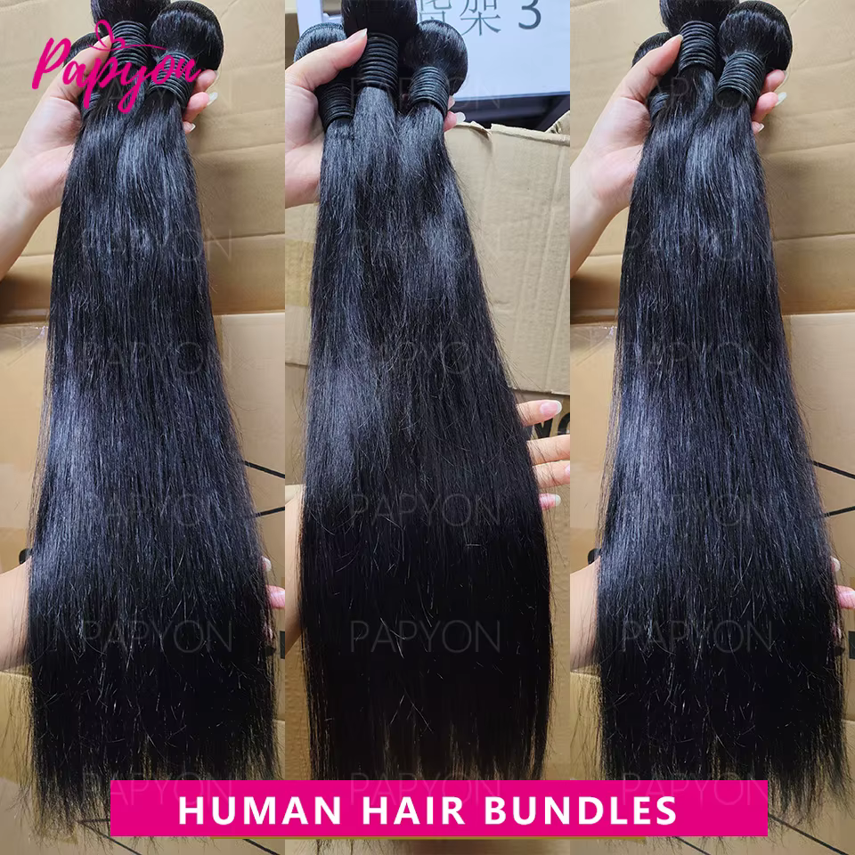 38 40 42Inch Straight Human Hair Bundles with 13x6 Frontal Tissage Humains Lisse Lot Avec 13X4 Closu