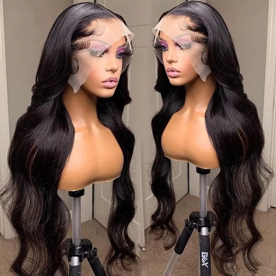 Perruque Lace Wig Body Wave Brésilienne Naturelle Sans Colle, Cheveux Pre-Plucked, Transparent, Blin