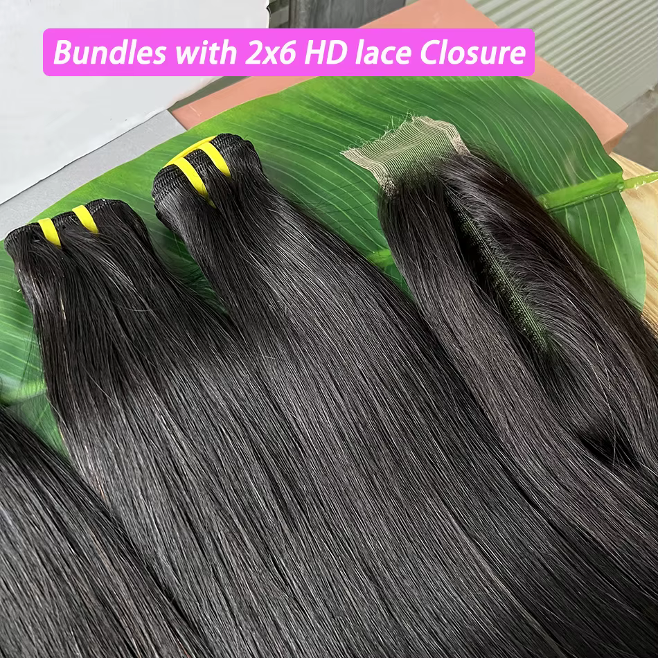 Paquets droits avec 2x6 HD fermeture à lacets Invisible cheveux humains couleur naturelle Extensions