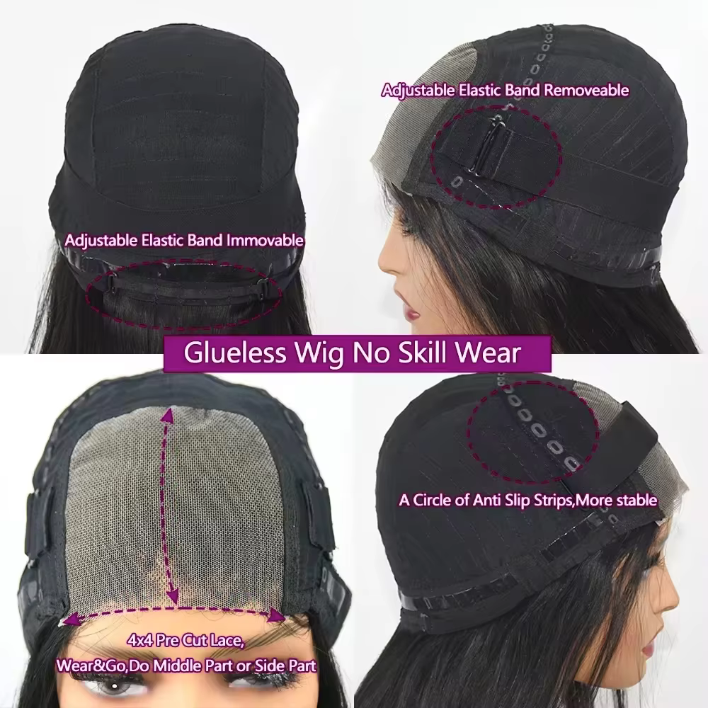 Perruque Bob sans colle en cheveux humains, perruques courtes Bob à porter directement pour femmes,