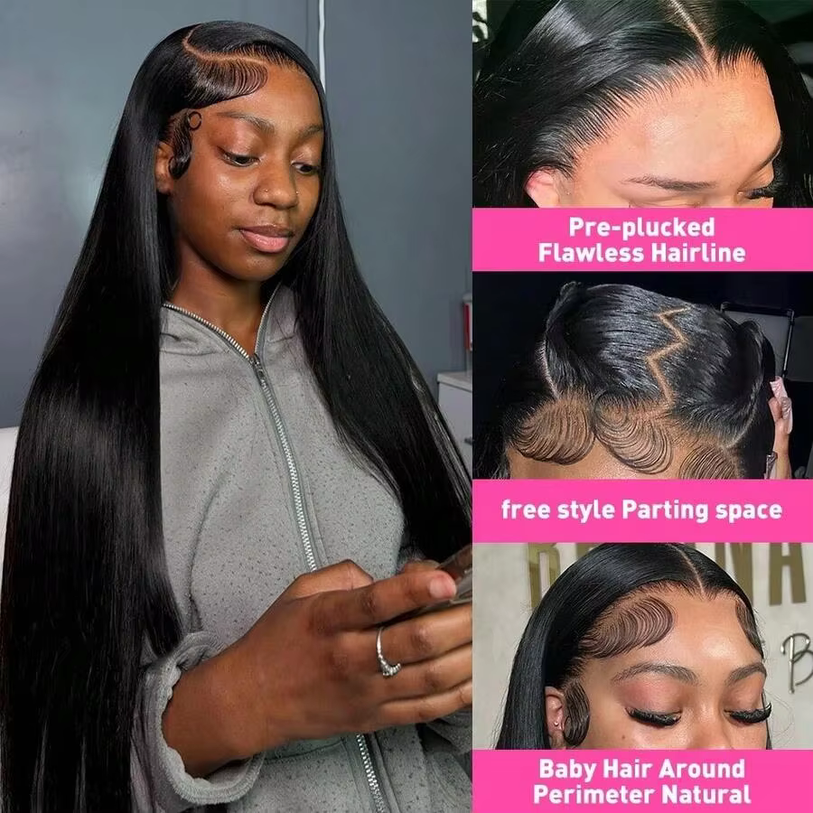 Perruque Lace Front Lisse 13x6, Perruque Frontale en Cheveux Humains 13x4 Densité 180, Perruque HD T