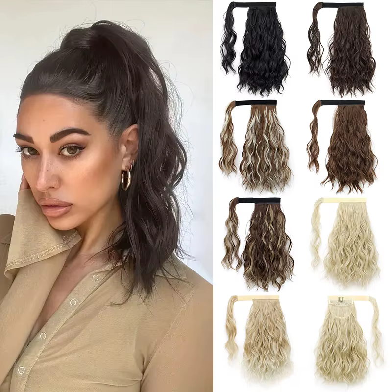 Réinitialisation rond bouclé synthétique pour femme, extension de faux cheveux, queue de cheval blon