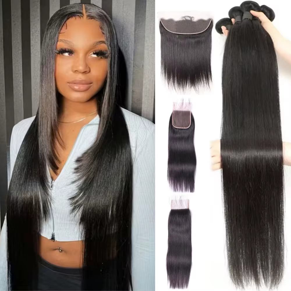 12A Tissage Cheveux Humains Mèches Cheveux Humain Avec Closures 2X6/5x5/13x4 Closure Tissage Cheveux
