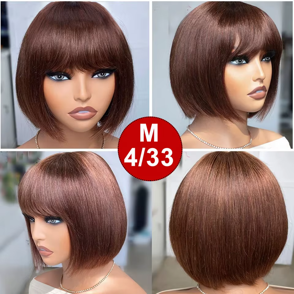 Perruques brésiliennes droites en dentelle Bob perruques de cheveux humains droites sans colle avec