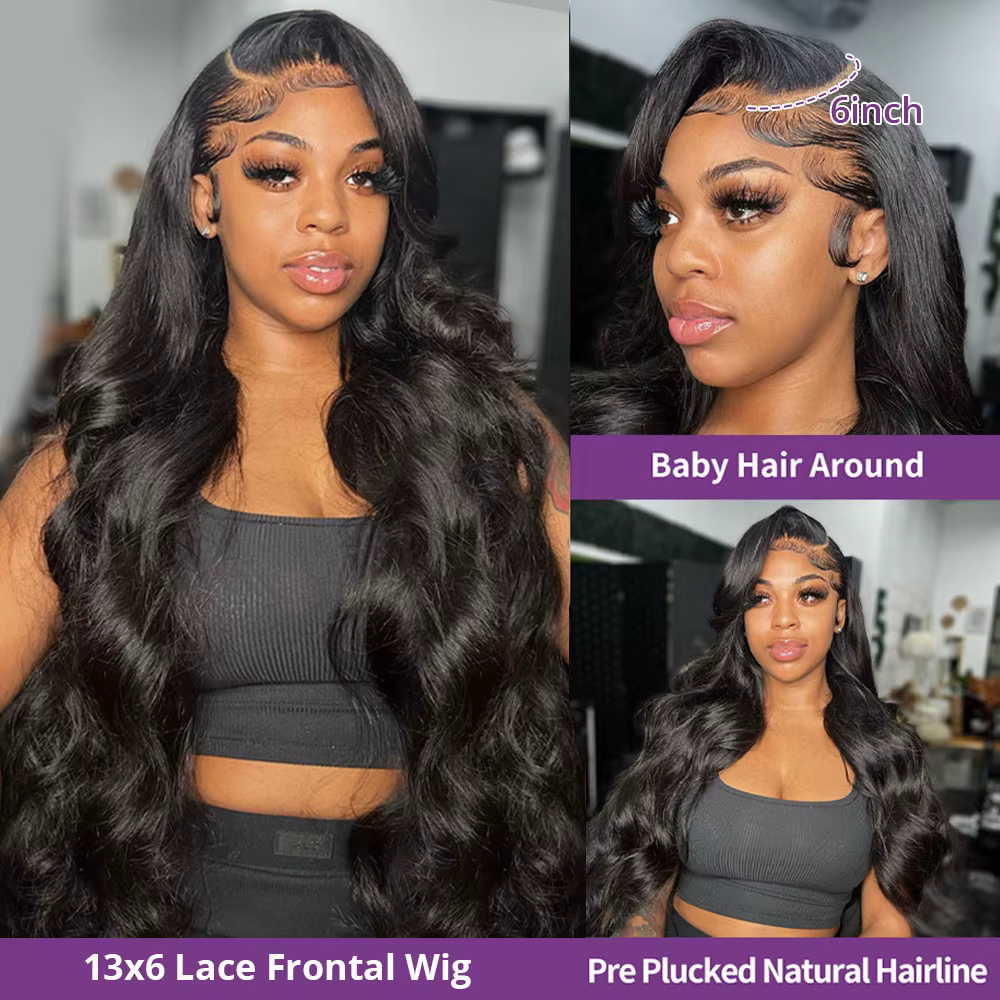 Perruque de cheveux humains Body Wave densité 200, Lace Front HD transparente 13x4, noire, avec Lace