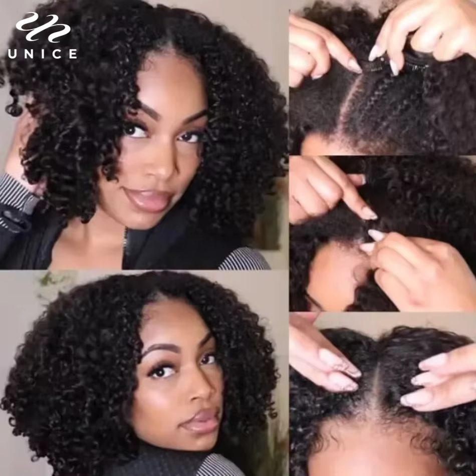 UNice InvisiBlend ™ Perruque crépue bouclée en V avec cordon de serrage, cheveux humains de Style