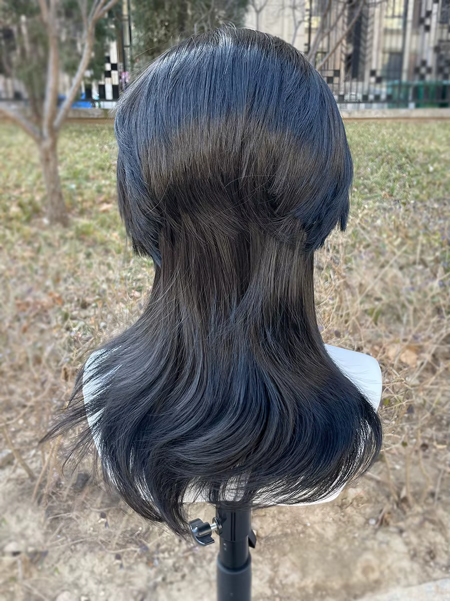 Mullet Cosplay perruques pour femmes noires Rocker hommes longueur d'épaule cheveux synthétiques 13X