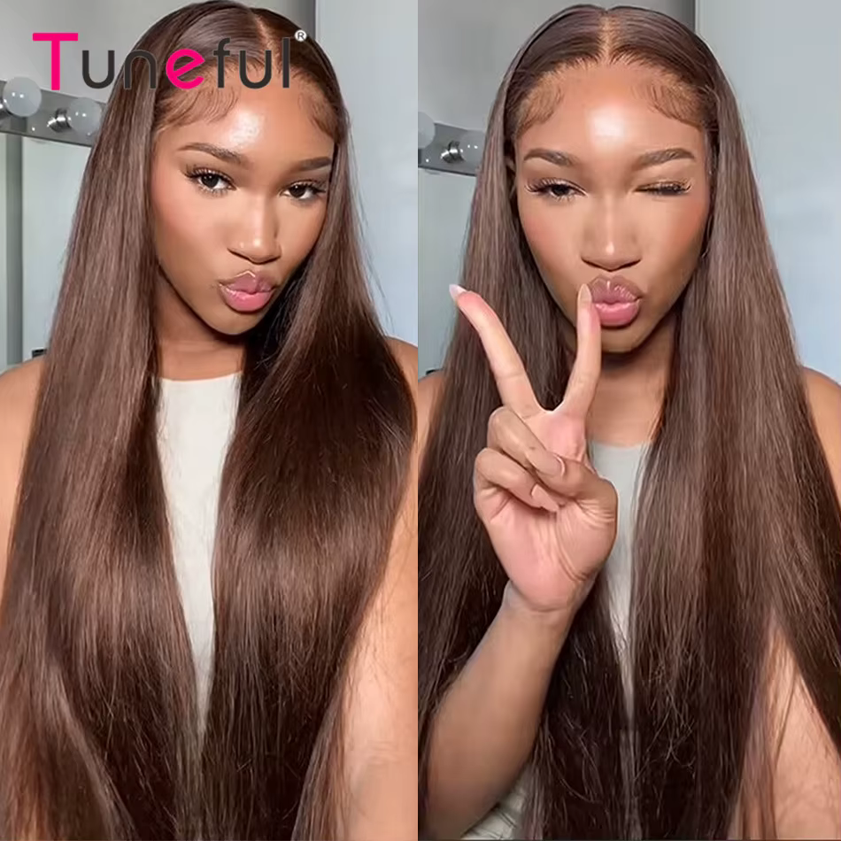 Perruques de cheveux humains avant de dentelle 13x4 HD de couleur brun chocolat de qualité supérieur