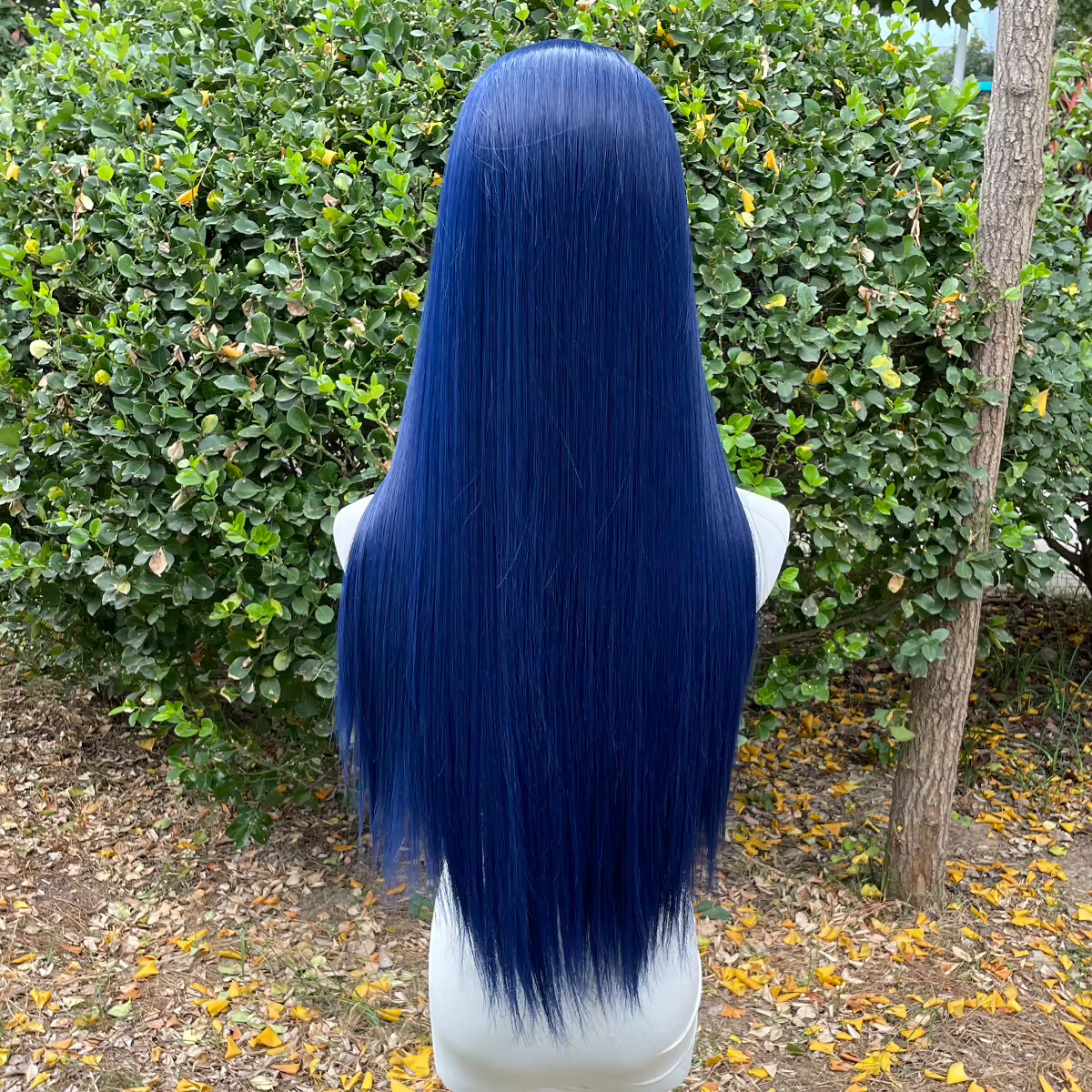 Perruque Lace Front Wig synthétique bleu foncé 13x4, 26 pouces, longue et lisse, nouée à la main, de