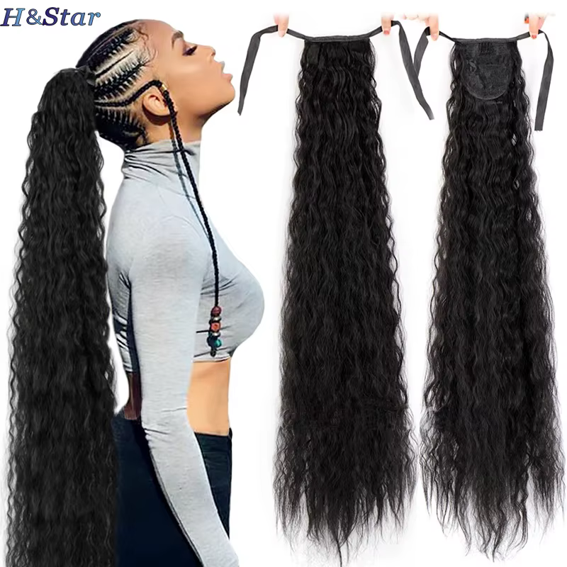 H & STAR-Extensions capillaires synthétiques, 34 pouces, postiche afro longue, crépue, bouclée, queu