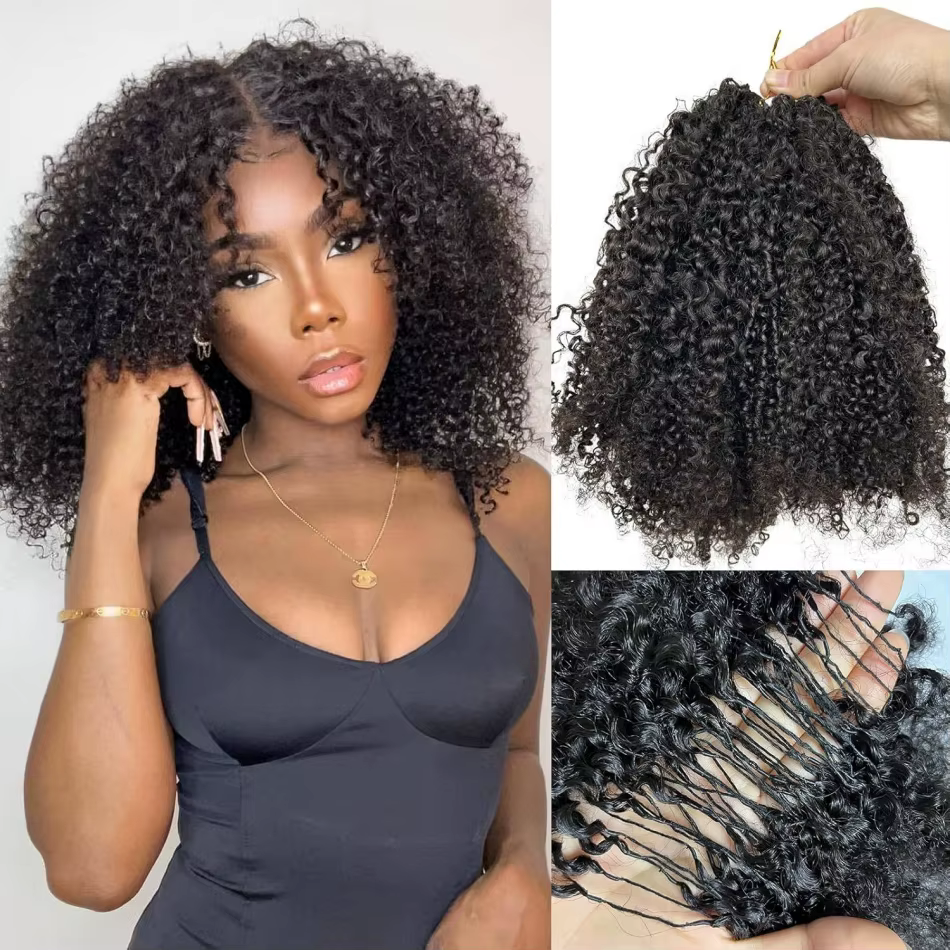 Extensions de cheveux humains bouclés crépus au crochet, tresses invisibles sans nœuds, pré-séparées
