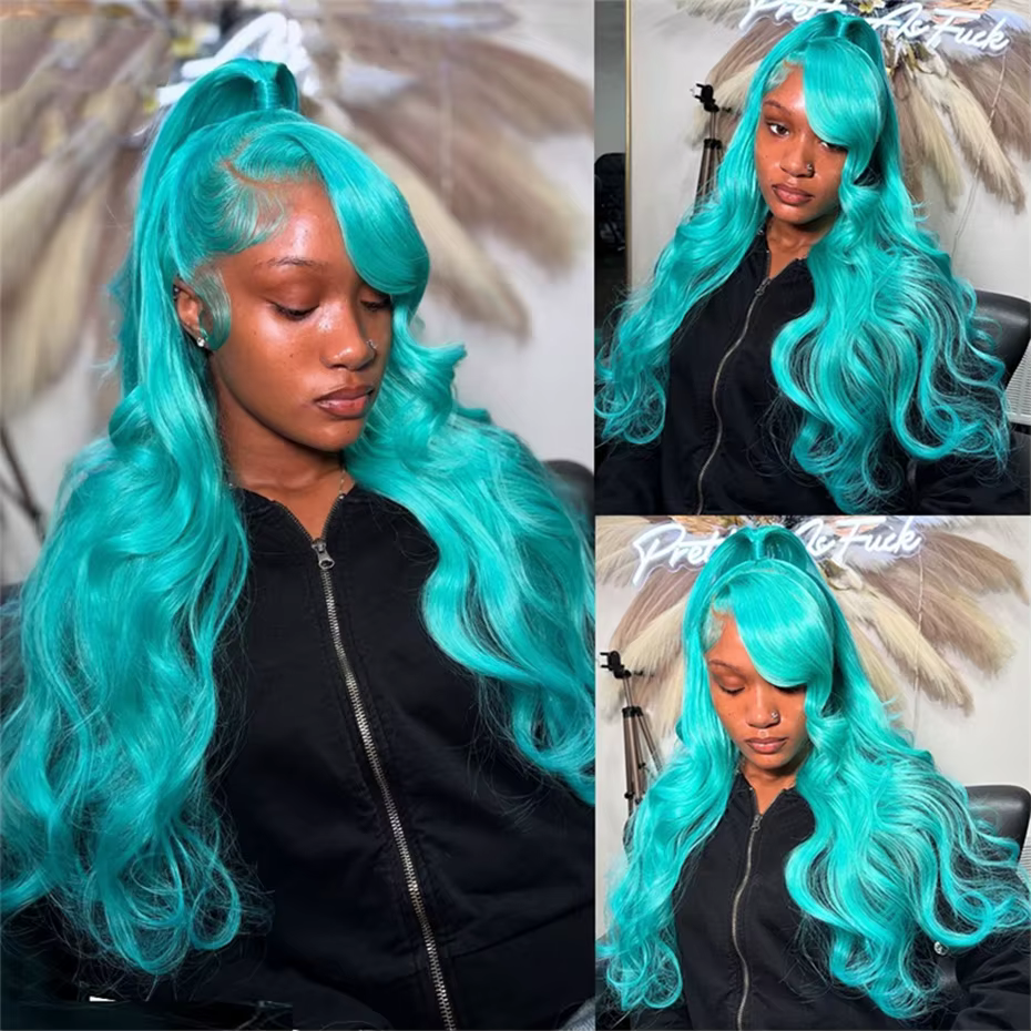Perruques de cheveux humains bleu cyan 13x6 pour femmes, perruque frontale en dentelle verte menthe 