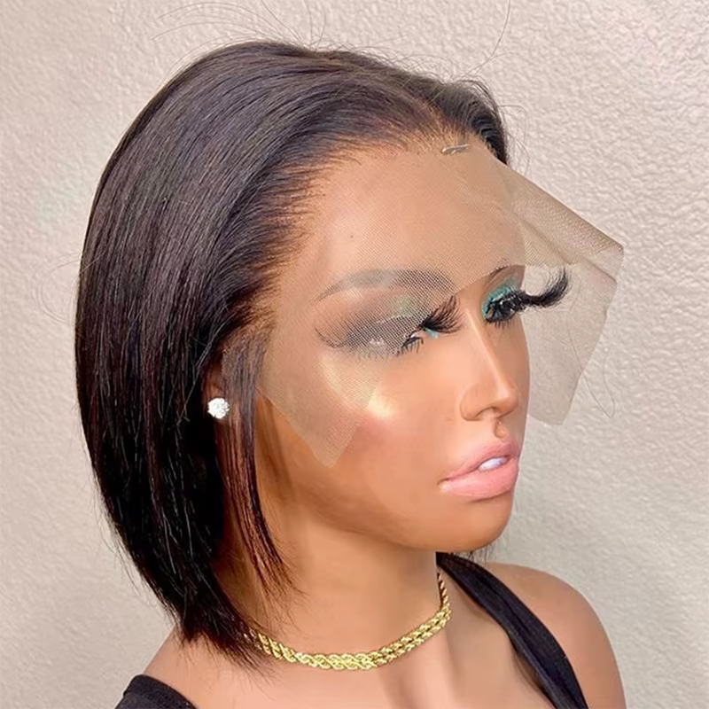 Perruques Courtes Bob en Cheveux Humains 13x6 Lisses comme des Baguettes Sans Colle HD Lace Front Wi