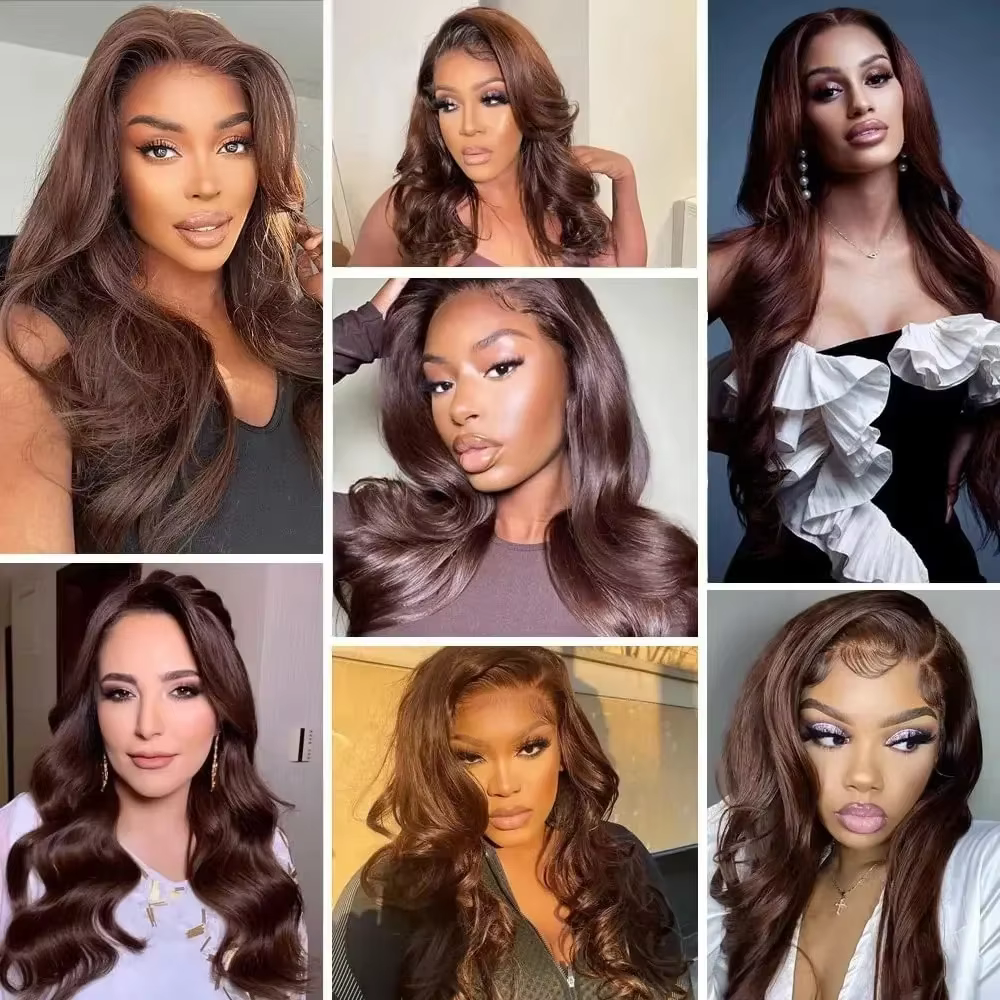 # 4 perruque de cheveux humains vague de corps brun chocolat 13x6 HD dentelle frontale perruques de