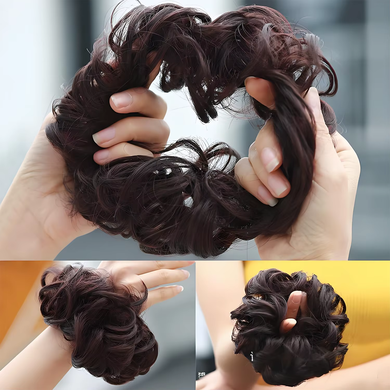 Allaosify Chignon synthétique femme naturel bouclé désordre Chignon postiches Extensions de cheveux 