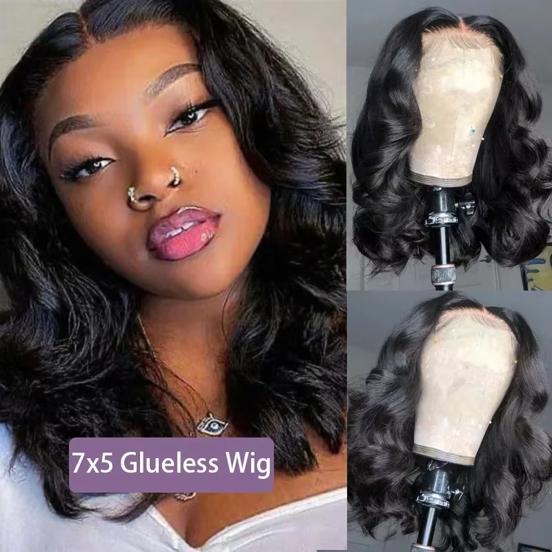 Perruque de cheveux humains brésiliens pré-découpés sans colle pour femme, perruque Bob Body Wave, p