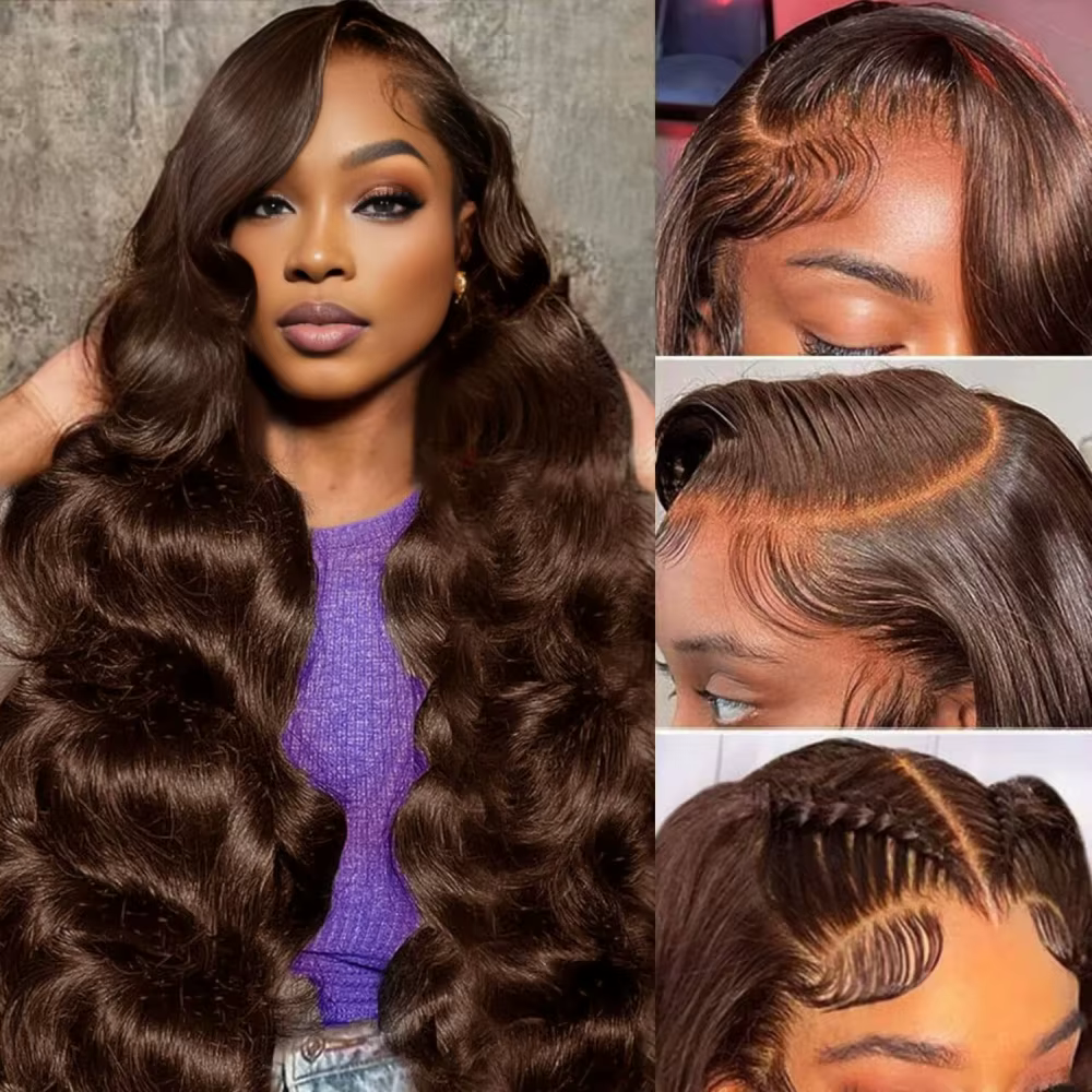 Perruque Lace Frontal Wig péruvienne Body Wave brun chocolat, cheveux naturels, 13x4, 13x6, HD, nais