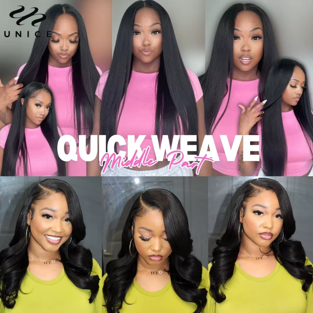 Unice Hair Yaki droit 3 paquets traiter couleur naturelle 100% paquets de cheveux humains coudre en 