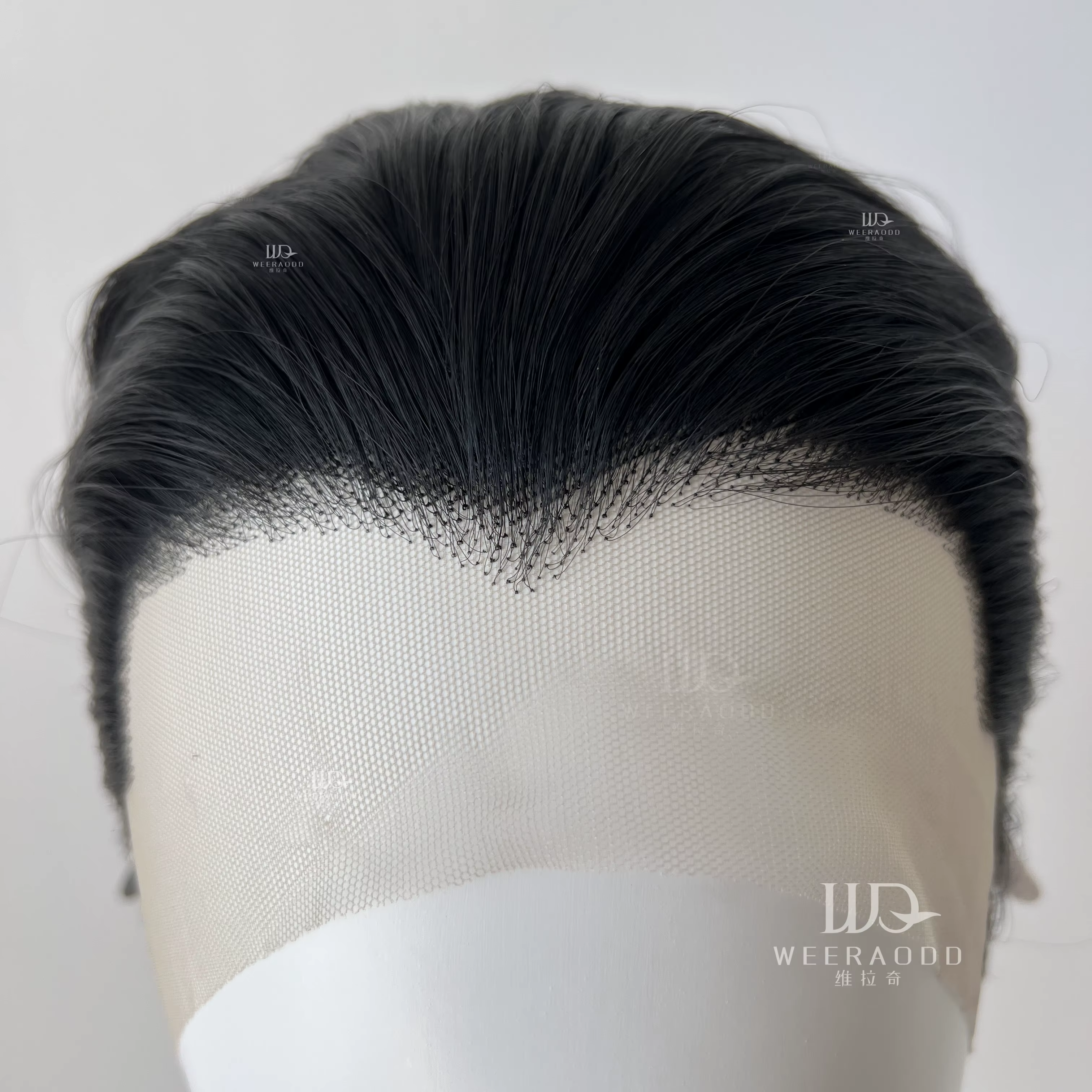 Perruque de cheveux courts noirs pour homme avec une coiffure lissée au dos Cosplay 13*4 HD perruque