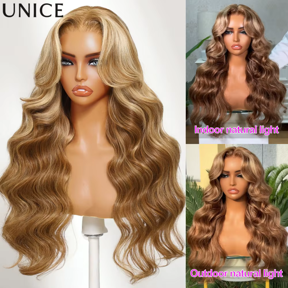 UNice 7x5 Bye-Bye Knots & 13x4 Pre Everything Perruque Lace Frontale en Cheveux Humains Blond Miel O