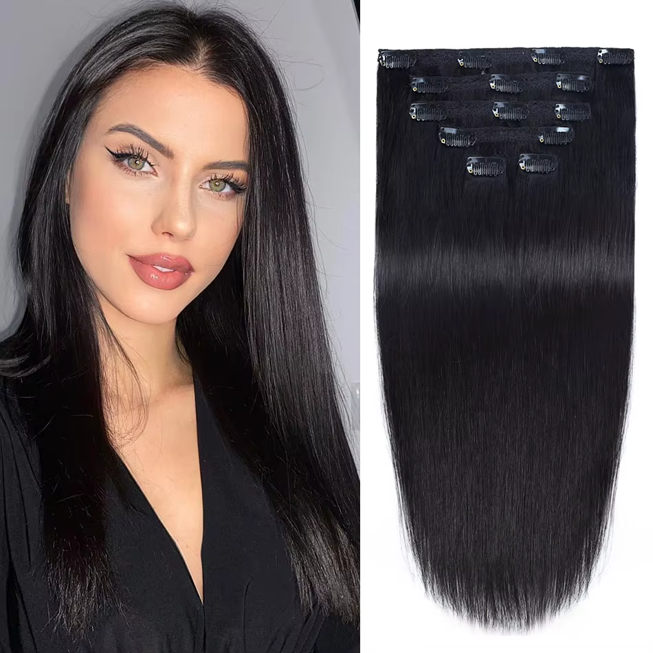 BHF pince dans les Extensions de cheveux cheveux humains droite Remy cheveux naturel noir brun clair