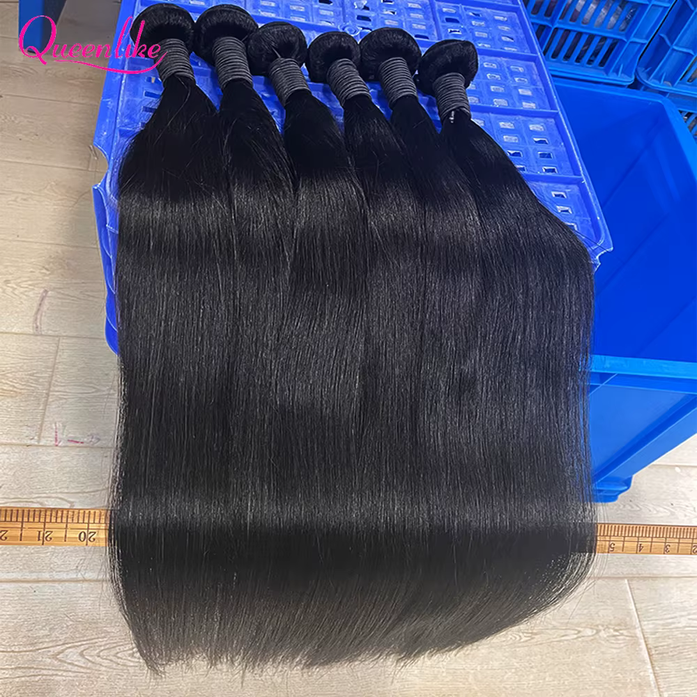 Extensions de cheveux humains lisses Queenlike 12A avec closure 4x4 5x5 6x6 13x4 en dentelle, 3 mèch
