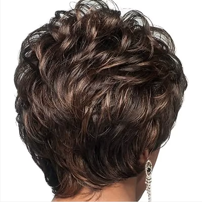 HAIRJOY cheveux synthétiques femmes perruques courtes classiques couches perruque grise bouclée