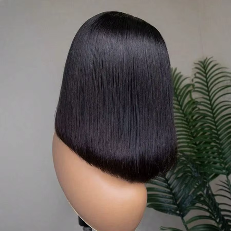 Perruque Bob Courte 220% Densité, 14 Pouces, Cheveux Humains Lisses Baguette, Perruques Lace Front H