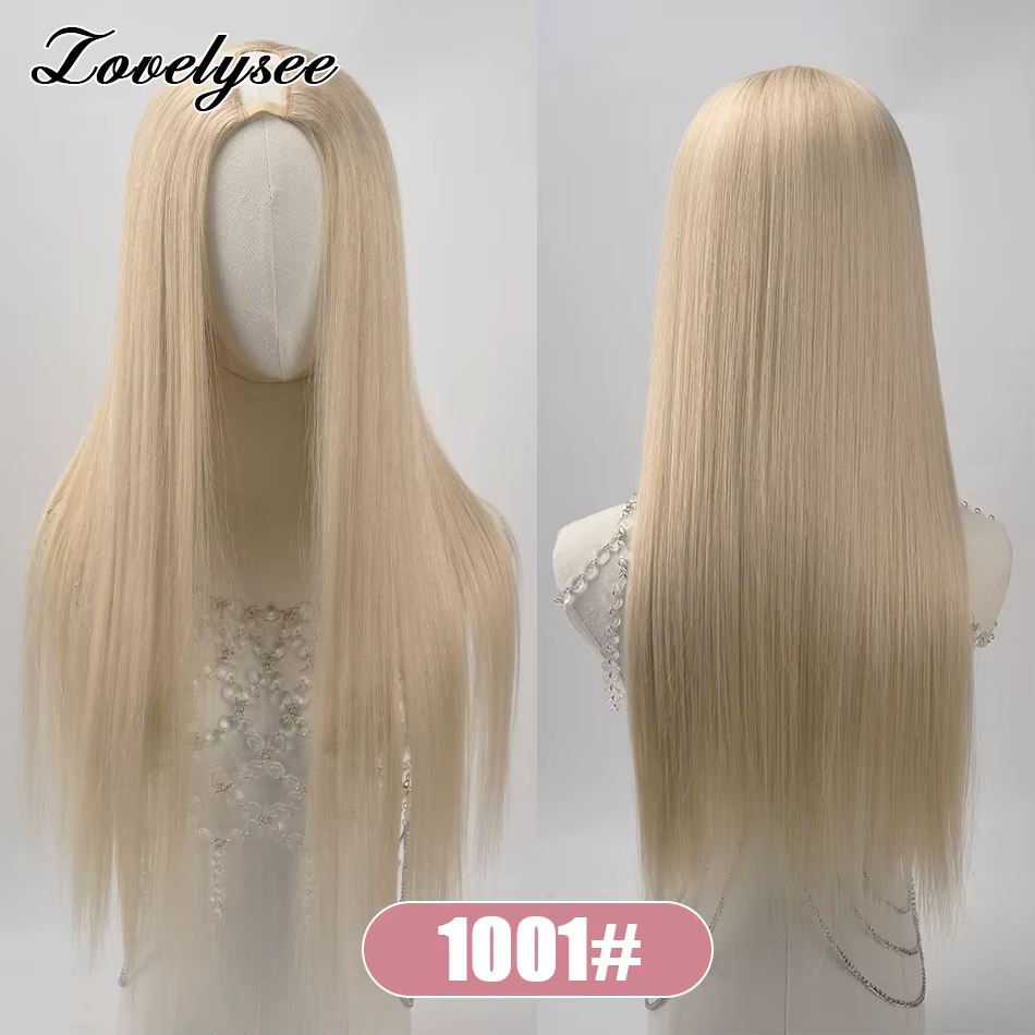 Perruques droites en U pour femmes, cheveux humains brésiliens, perruque en forme de U, sans laisser