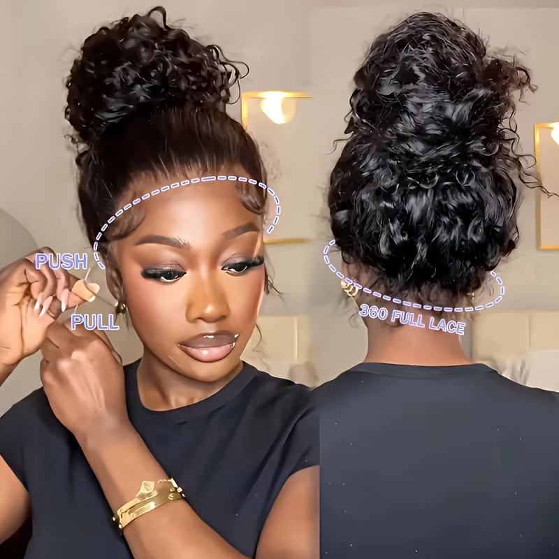 Perruque en cheveux humains ondulés 36 pouces, avec bande invisible, dentelle complète HD 360, densi