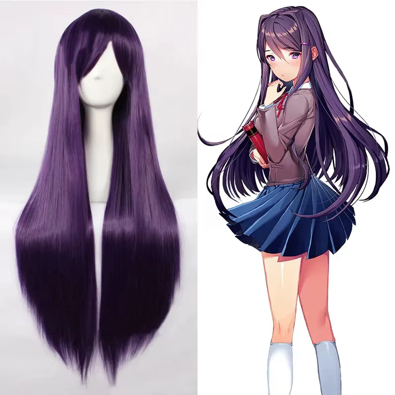 Kualitas Tinggi Ddlc Perruque Permainan Doki Doki Klub Sastra! Yuri 80 Cm Ungu Panjang Tahan Panas R