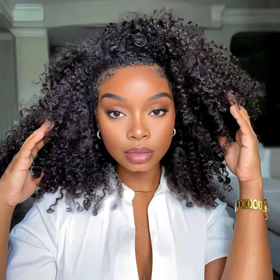 ISEE cheveux sans colle crépus bouclés demi perruque 250 densité perruques de cheveux humains bouclé