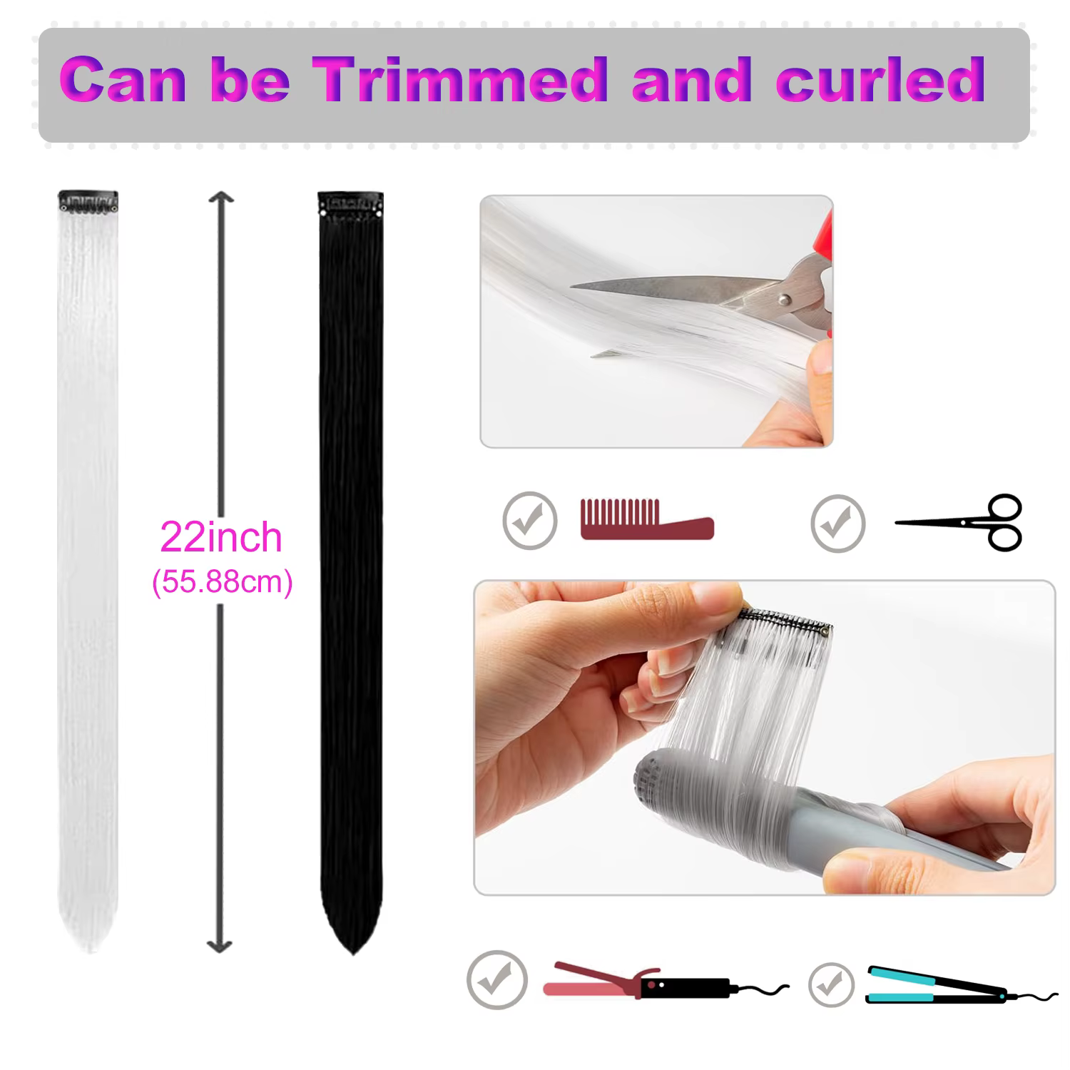8 paquets d'extensions de cheveux synthétiques colorées 22 pouces droites à clipser sur la fête de n