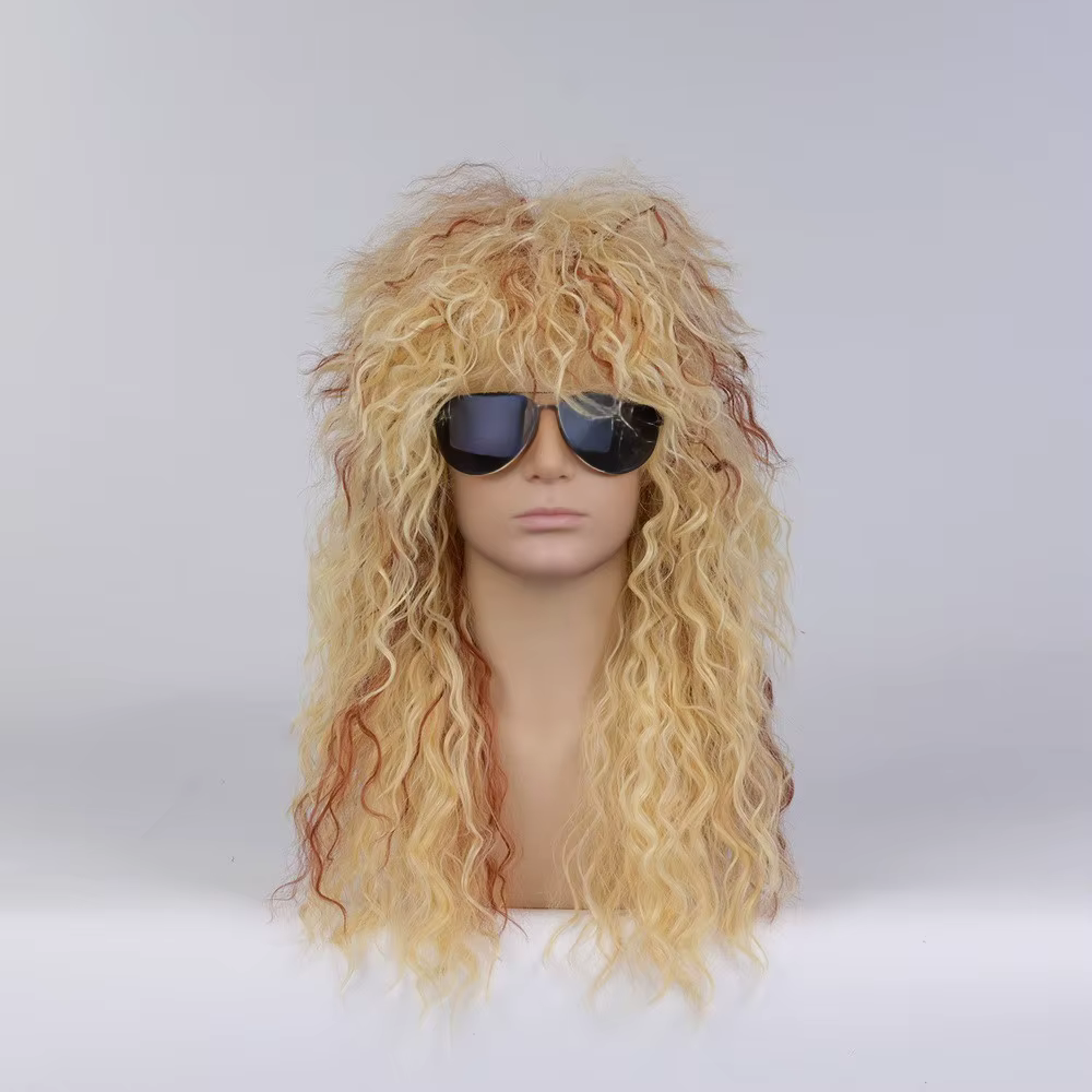 Perruque bouclée noire pour hommes avec frange – Cheveux synthétiques ondulés naturels pour cosplay,