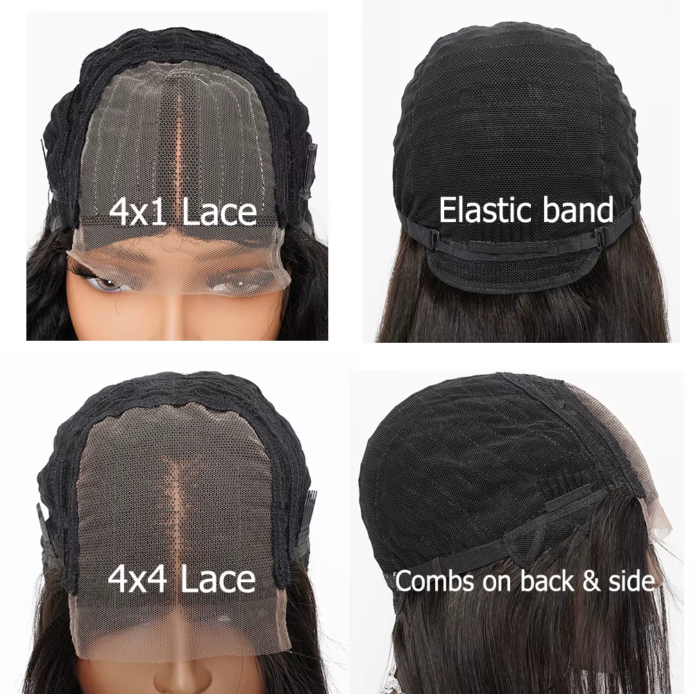 Perruque Lace Closure 4x4 de 12-18 pouces en cheveux humains pour femme noire, perruque Lace T Part 