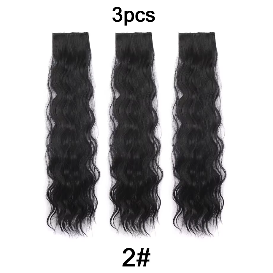 Extensions de cheveux à clipser pour femmes - 3 pièces, épaisses, à double trame, longues, ondulées,
