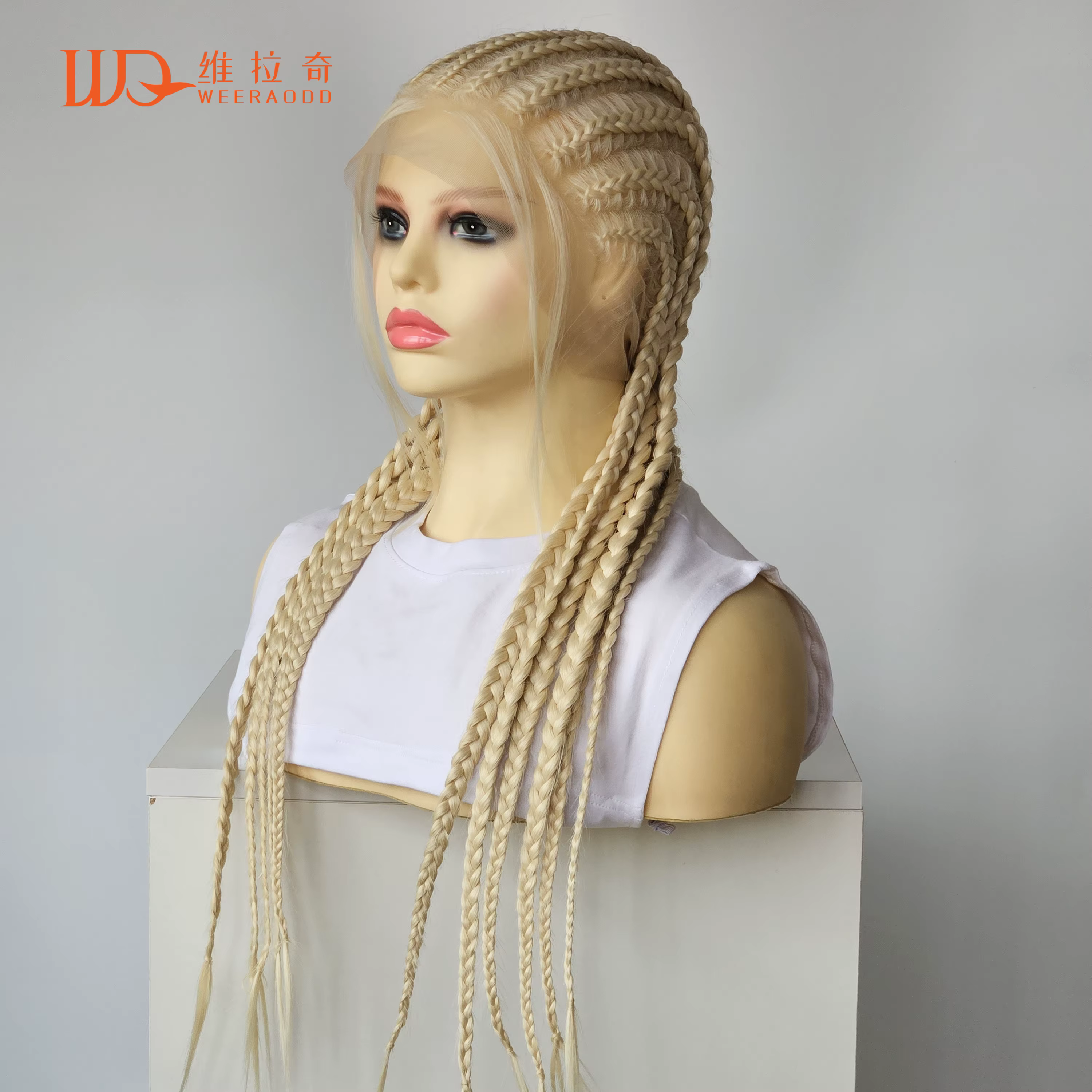 Perruque Lace Frontal Wig tressée Blonde 613, perruque Cornrow 26 pouces, perruques synthétiques san