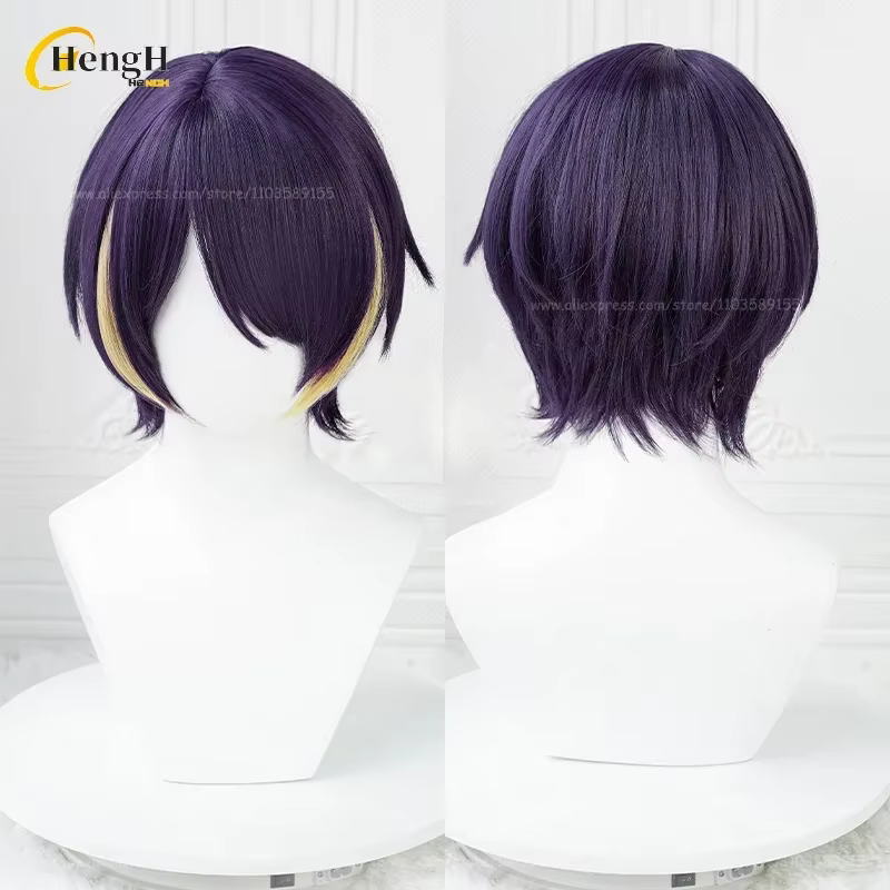 En Stock synthétique Anime ES Shinobu Sengoku Cosplay perruque unisexe courte 30 cm violet reflets p