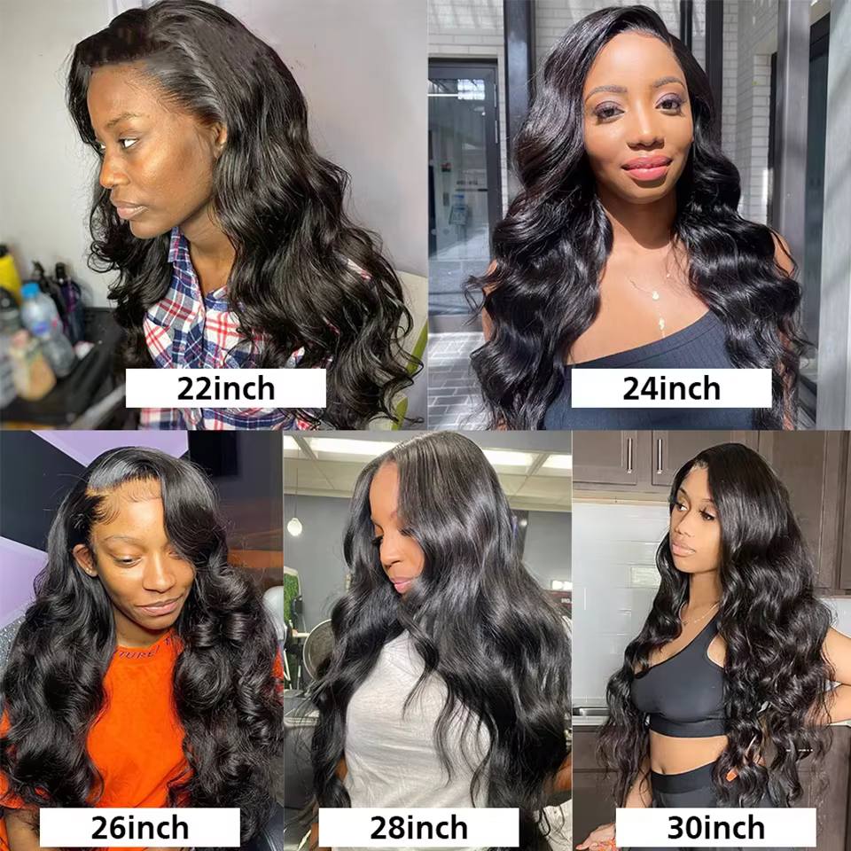 Perruque 360 Full Lace Frontal Body Wave en Cheveux Humains Péruviens, Couleur Naturelle, avec Sangl