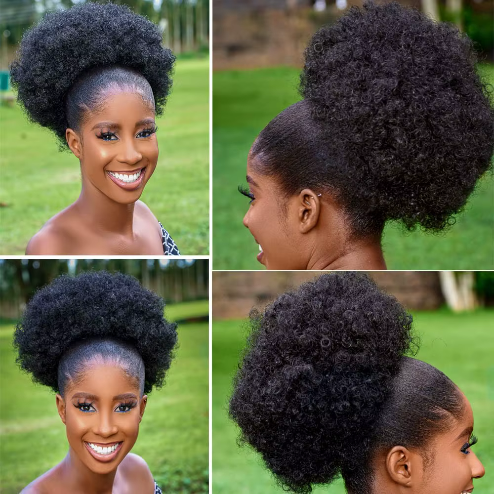 Grande queue de cheval synthétique Afro avec cordon de serrage, Extensions capillaires courtes crépu
