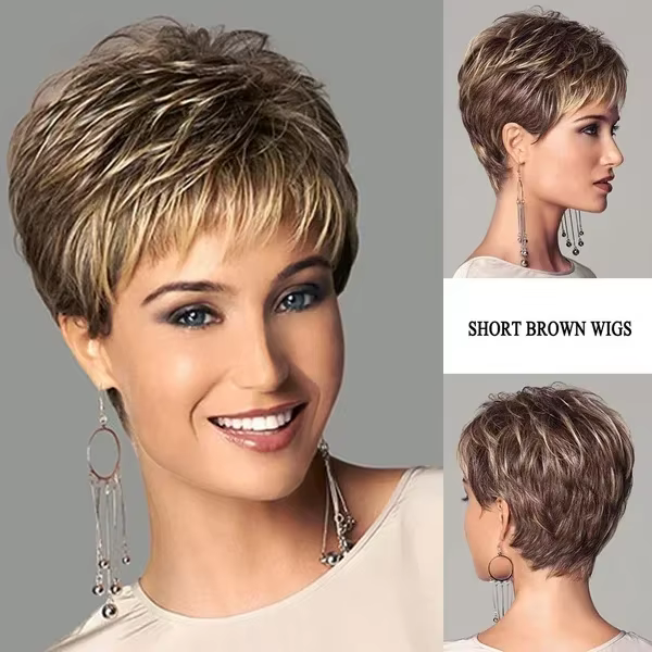 Perruques synthétiques courtes pour femmes, coupe Pixie, cheveux blonds ombrés, perruque ondulée nat